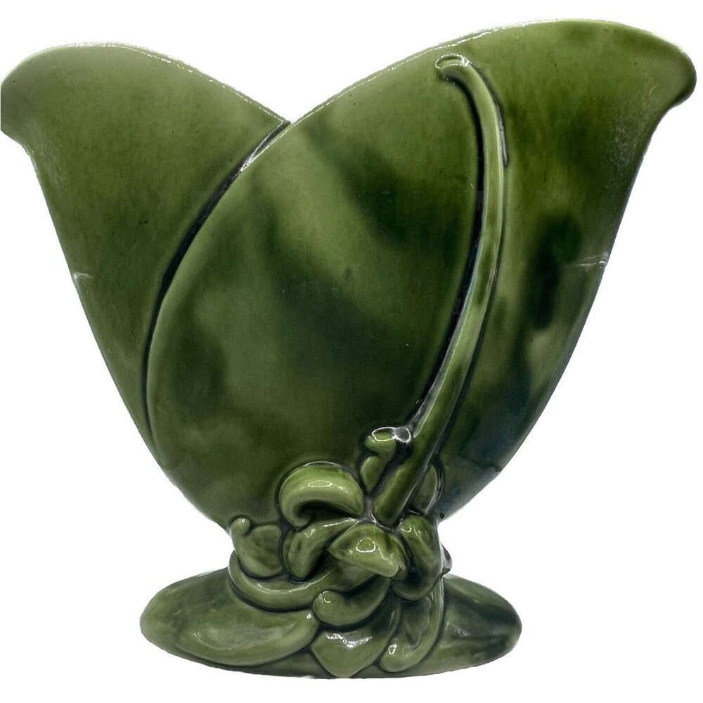 Brush Pottery Art Vase  Green  Mcm 1950s USA 8.5"